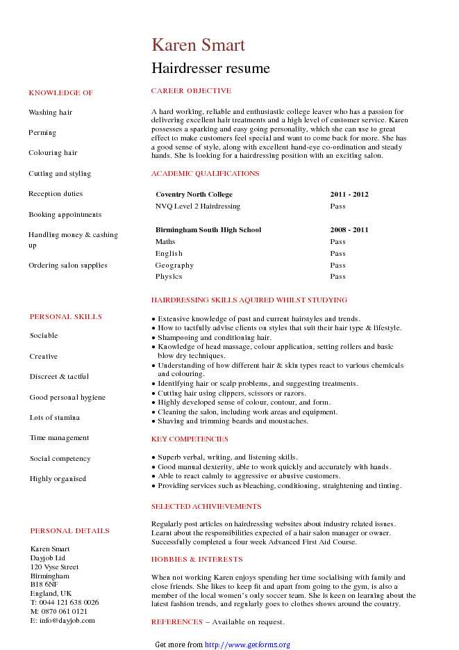 Entry Level Hairdresser Resume