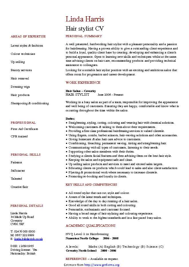 Hair Stylist CV Sample