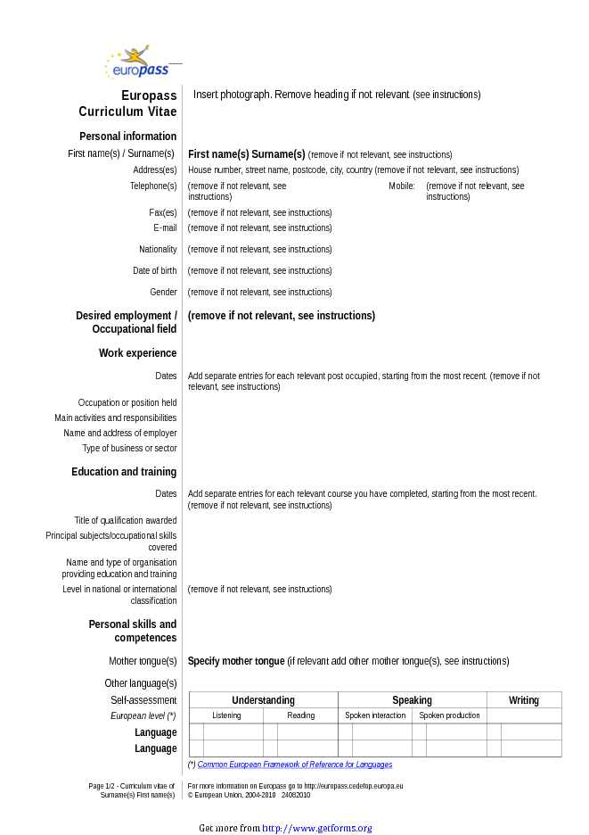 Europass Curriculum Vitae 1