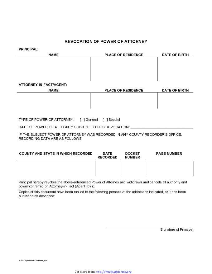 Revocation of Power of Attorney Form