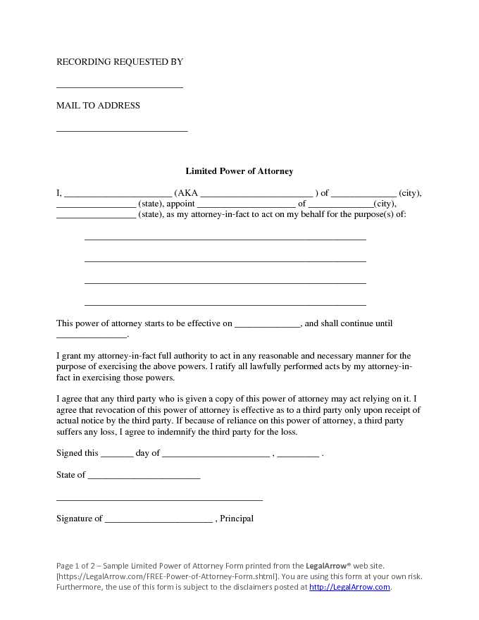 Limited Power of Attorney Form