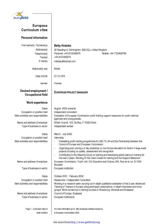 Europass Curriculum Vitae 3