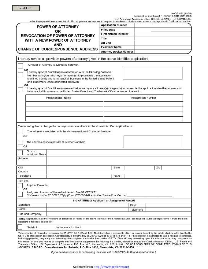 USPTO Power of Attorney Revocation Form