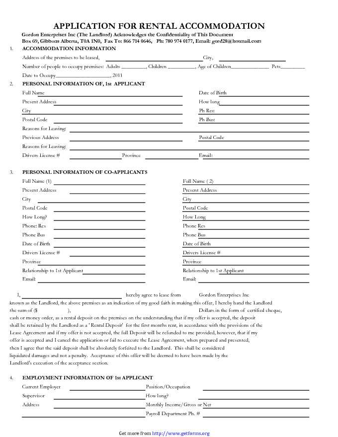 Free Rental Application Form