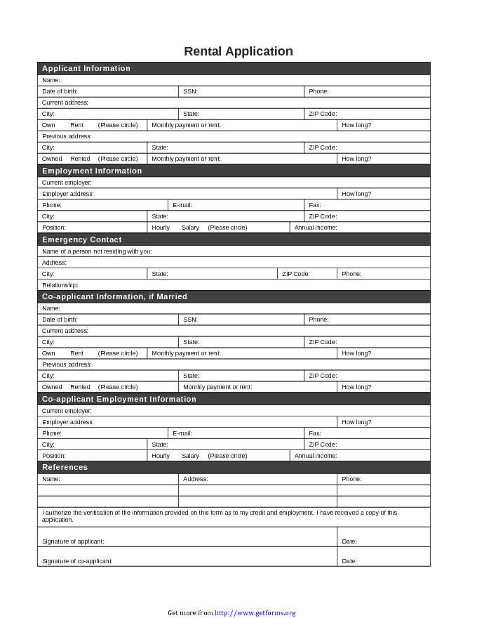 Rental Application Template