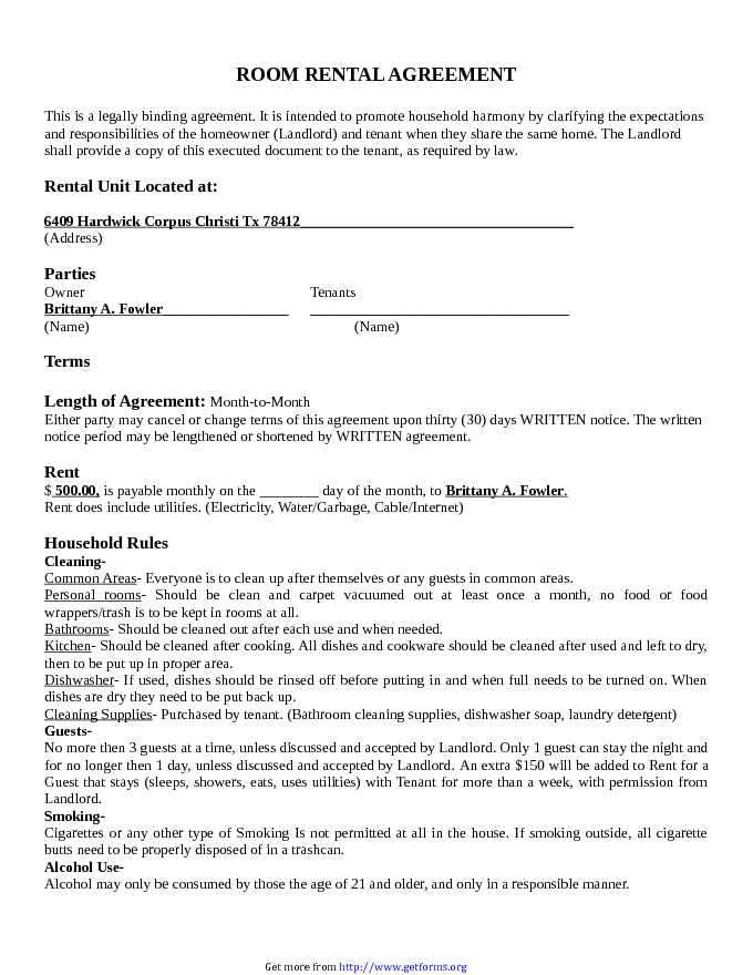 Room Rental Agreement 3