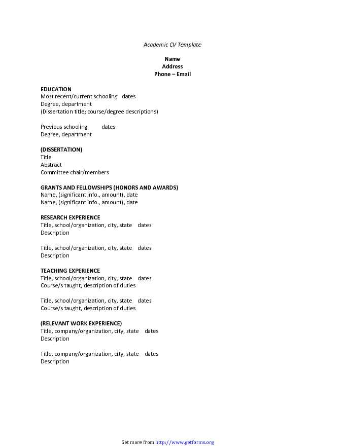 Academic CV Template