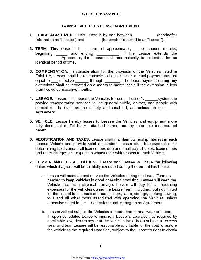 Transit Vehicles Lease Agreement