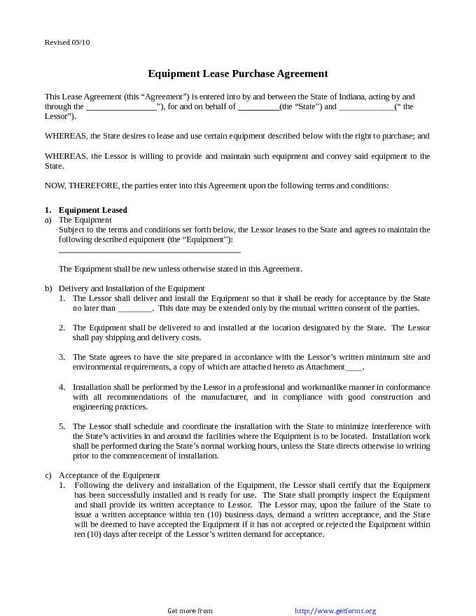Equipment Lease Purchase Agreement