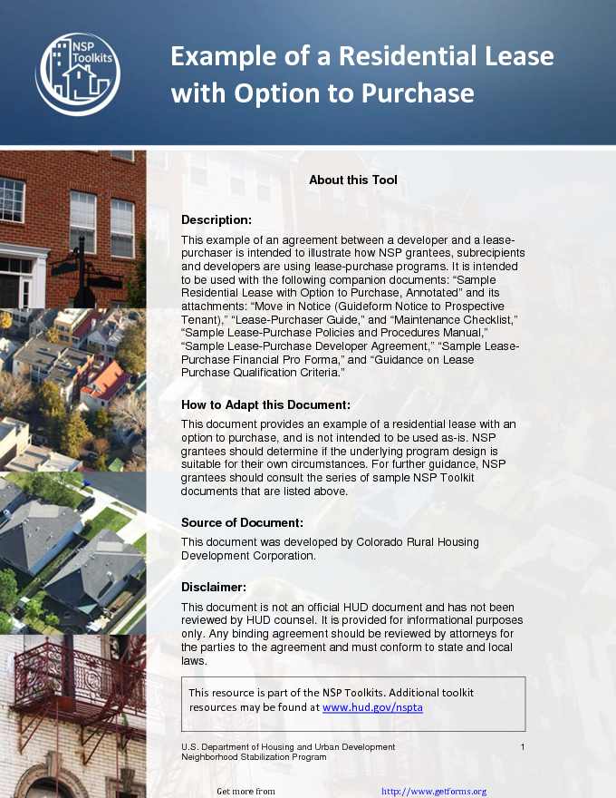 Example of a Residential Lease With Option to Purchase