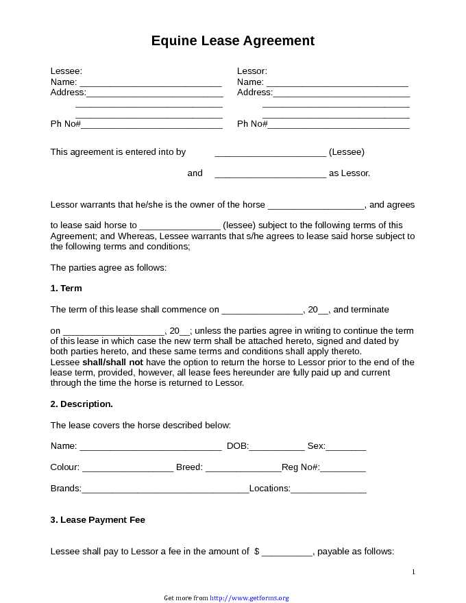 Equine Lease Agreement