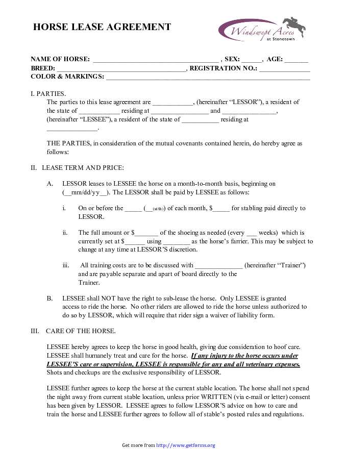 Horse Lease Agreement