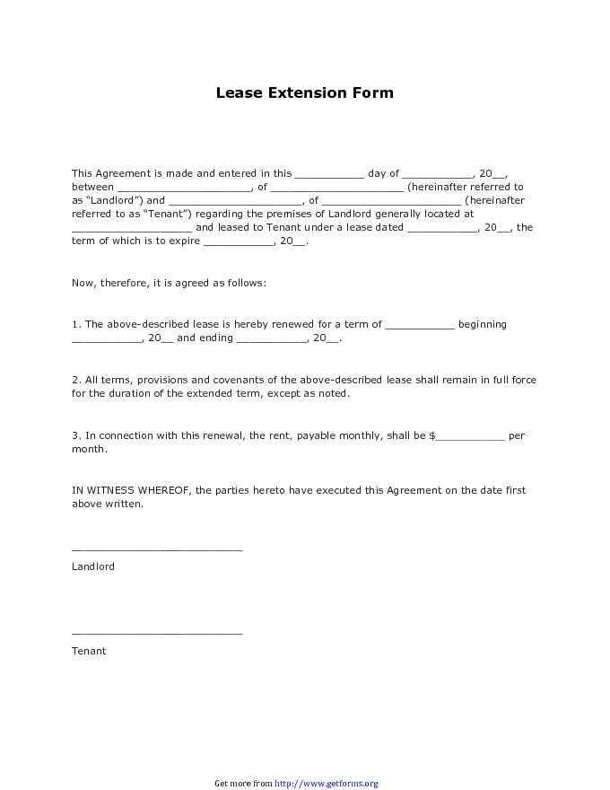 Lease Extension Form