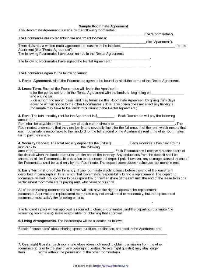 Sample Roommate Agreement