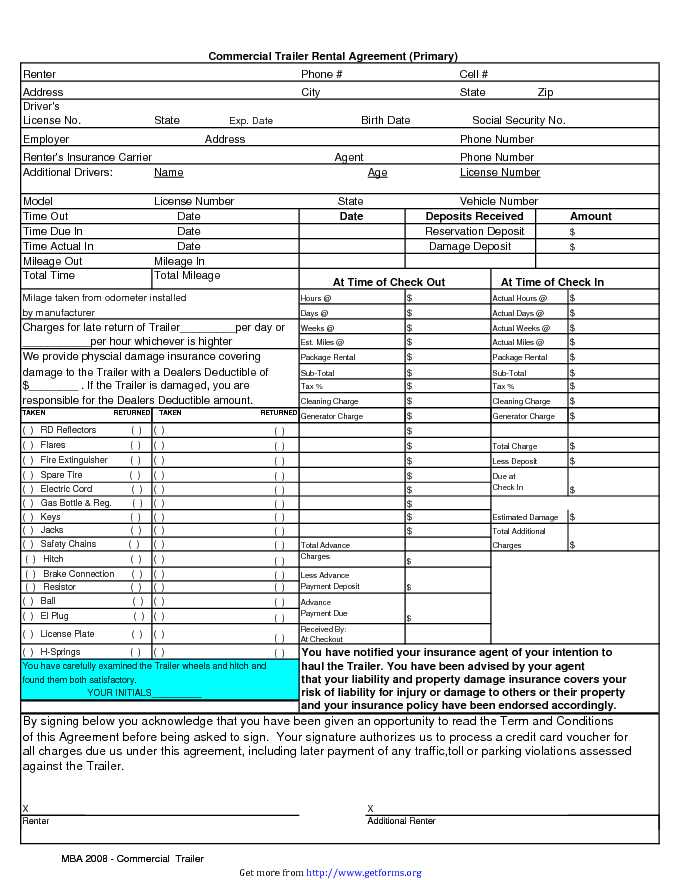 Commercial Trailer Rental Agreement