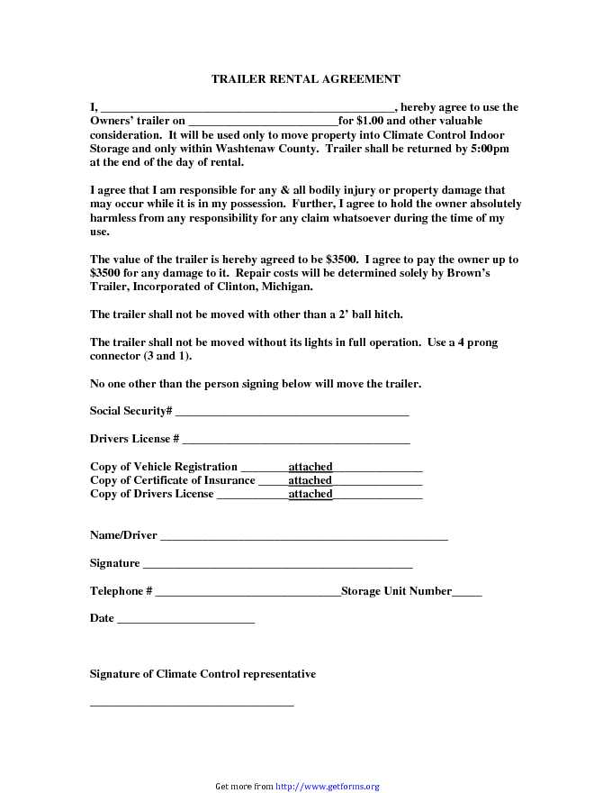 Trailer Rental Agreement