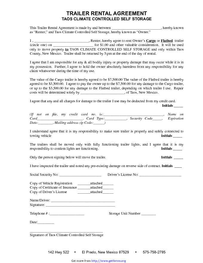 Trailer Rental Contract