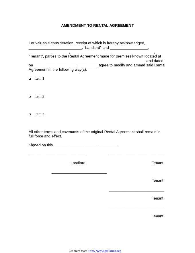 Amendment to Rental Agreement