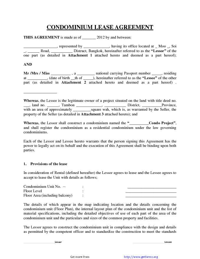 Condominium Lease Agreement