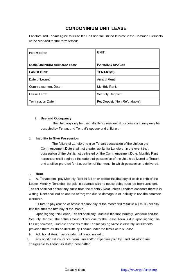 Condominium Unit Lease