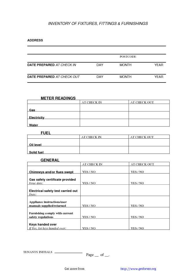 Inventory of Fixtures, Fittings & Furnishings