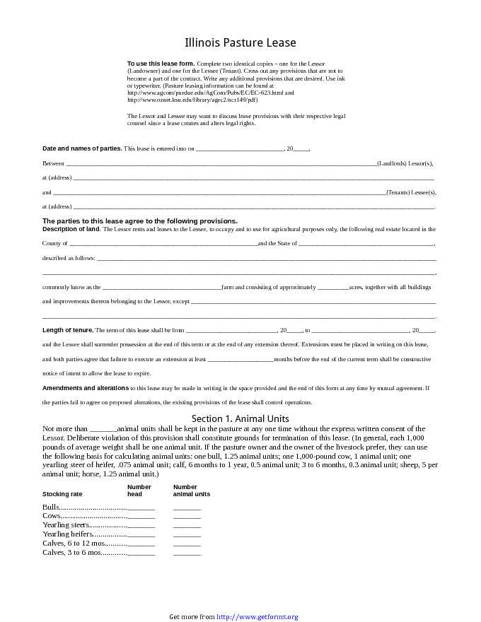 Pasture Lease Form