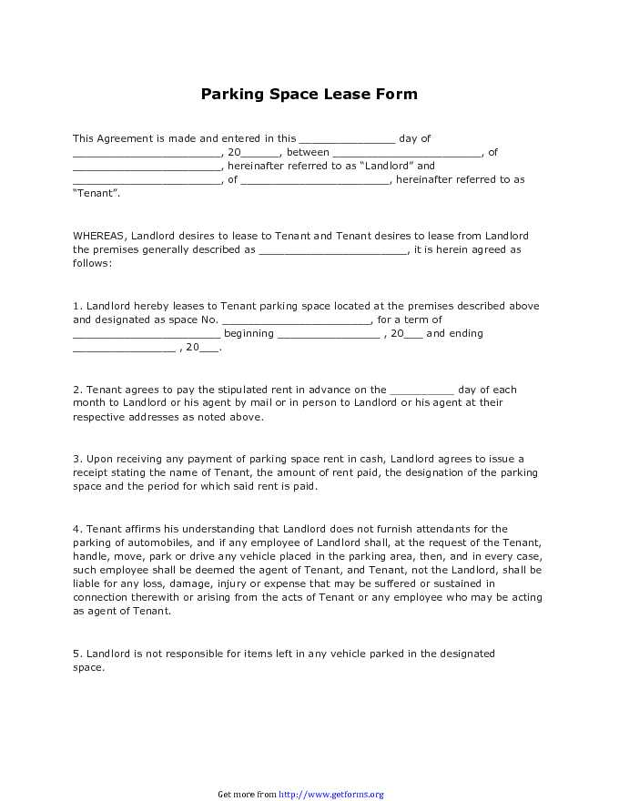 Parking Space Lease Form