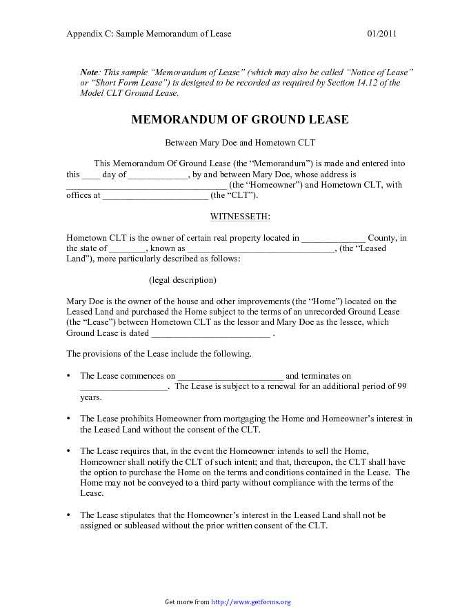 Memorandum of Ground Lease