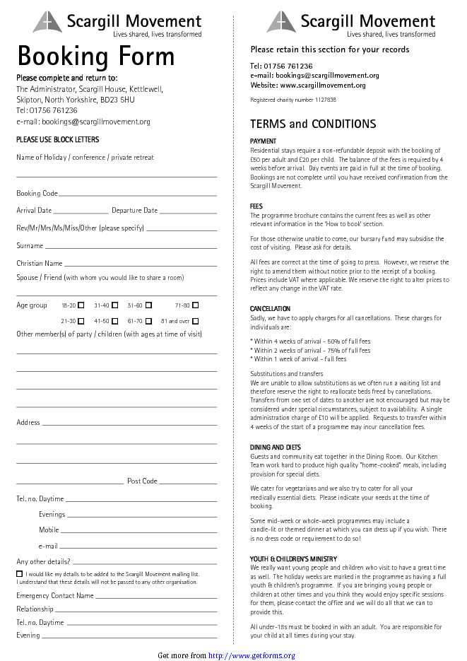 Booking Form 1