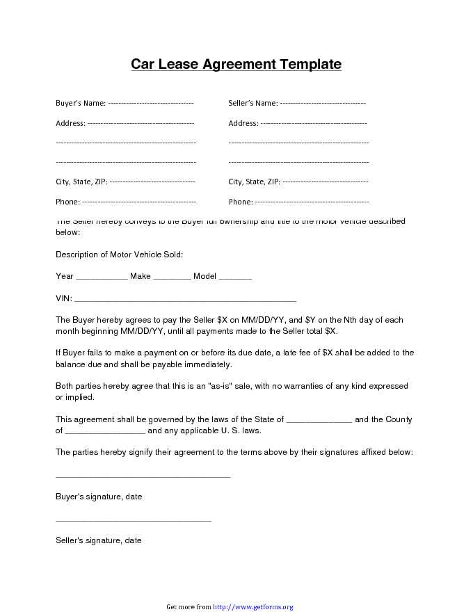 Car Lease Agreement Template