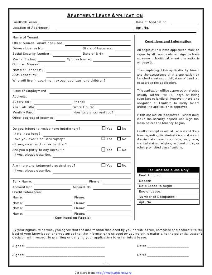 Apartment Lease Application