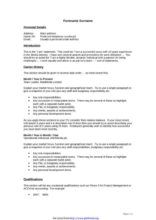 CV Example General