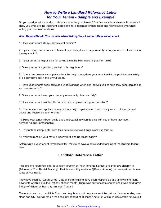 Landlord Reference Letter