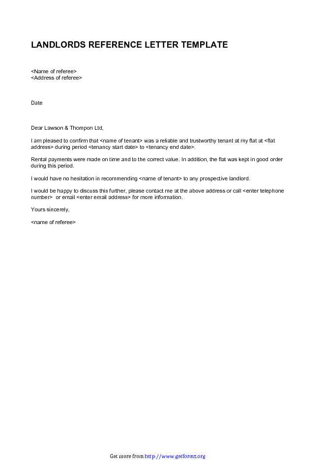 Landlords Reference Letter Template