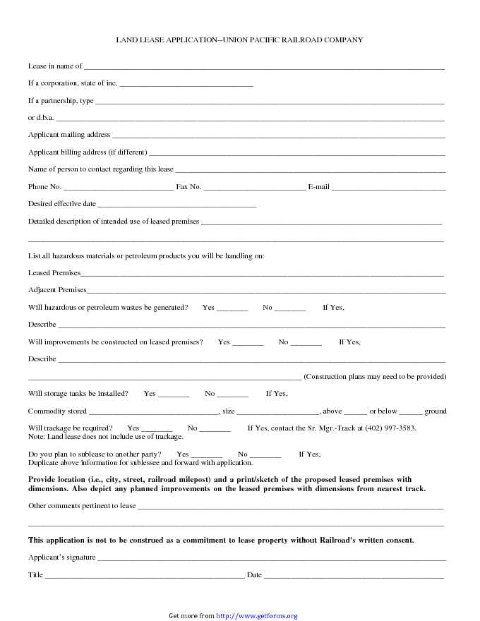 Land Lease Application Form