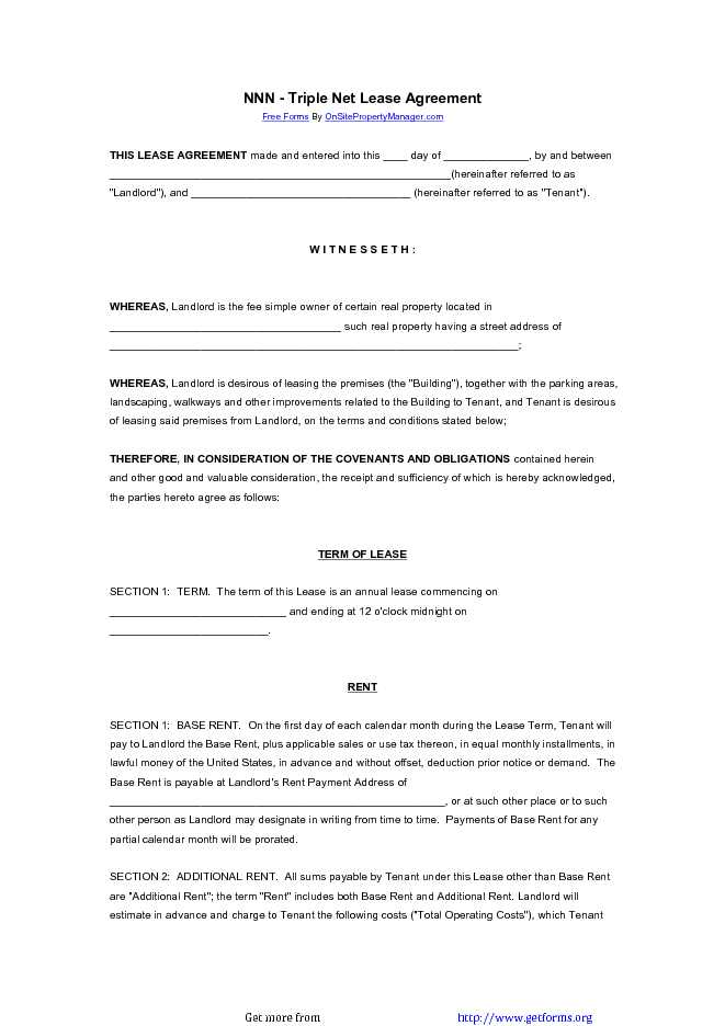 NNN - Triple Net Lease Agreement