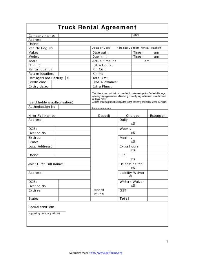 Truck Rental Agreement