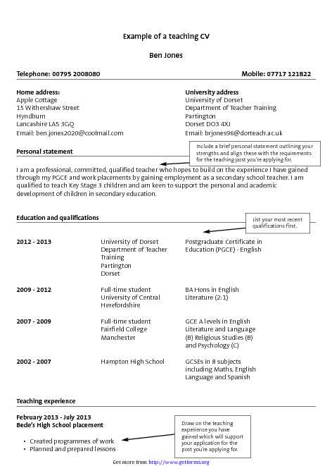 Example of a Teaching CV