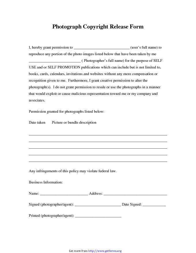 Photograph Copyright Release Form