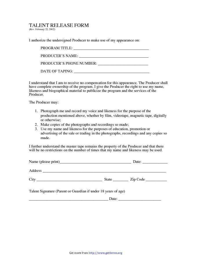 Talent Release Form 1