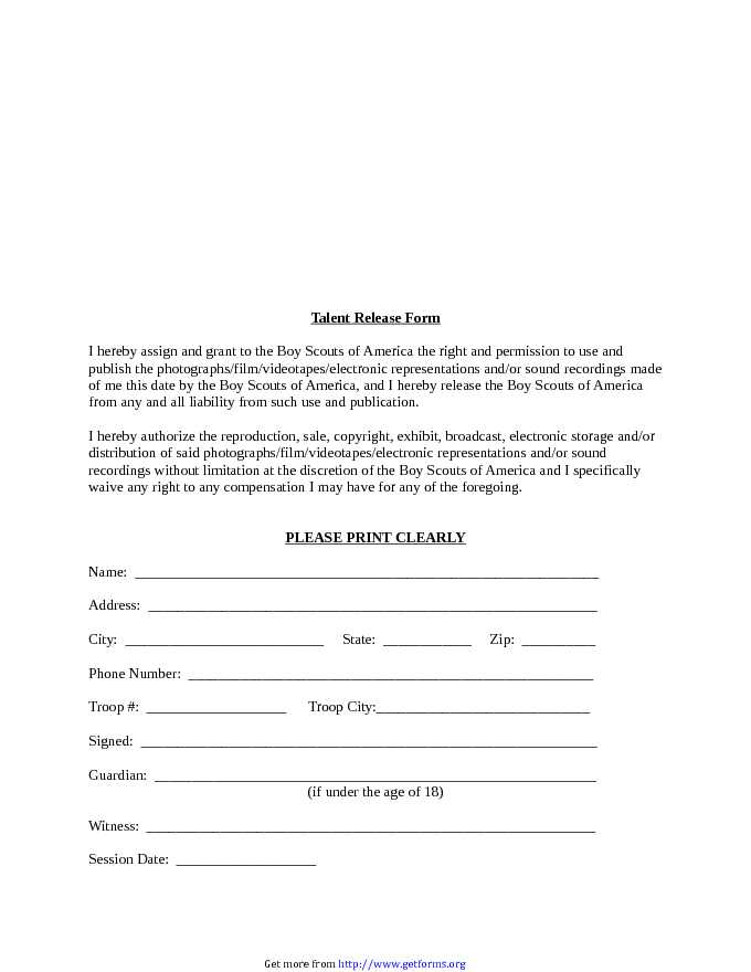 Talent Release Form 2