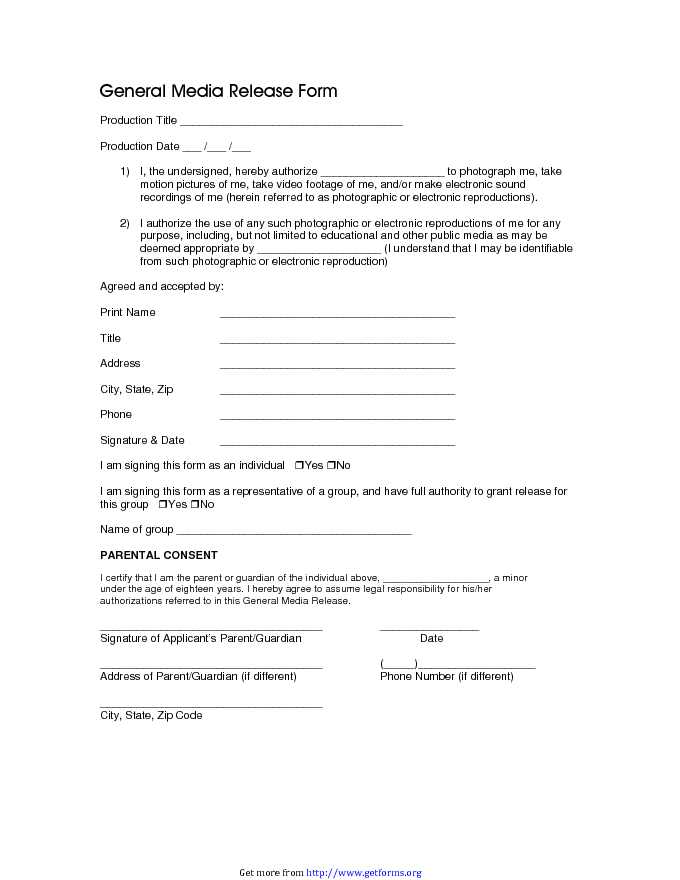 General Media Release Form 1