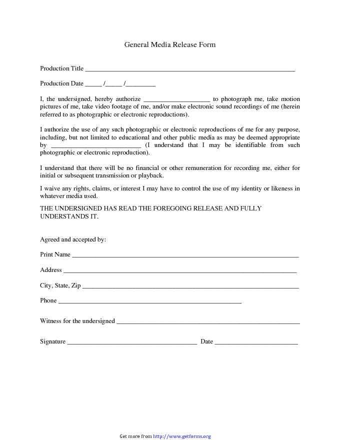 General Media Release Form 2