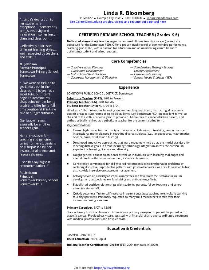 School Teacher CV Template