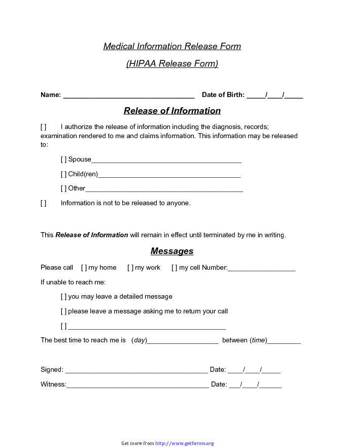 Basic HIPAA Release Form