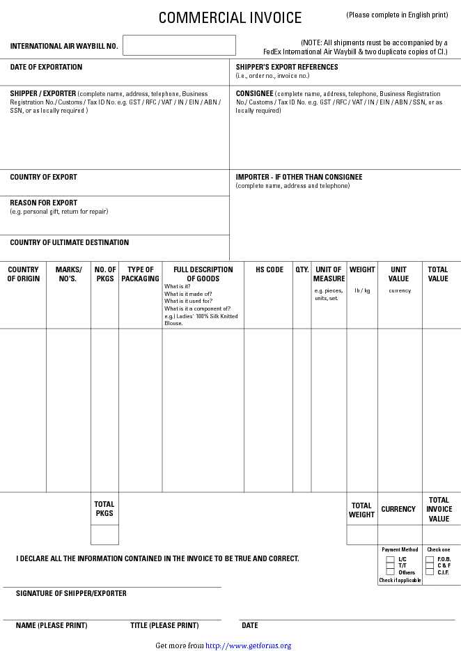 Blank Commercial Invoice