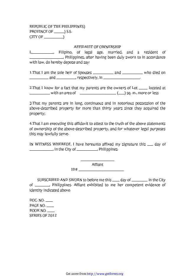 Affidavit of Ownership