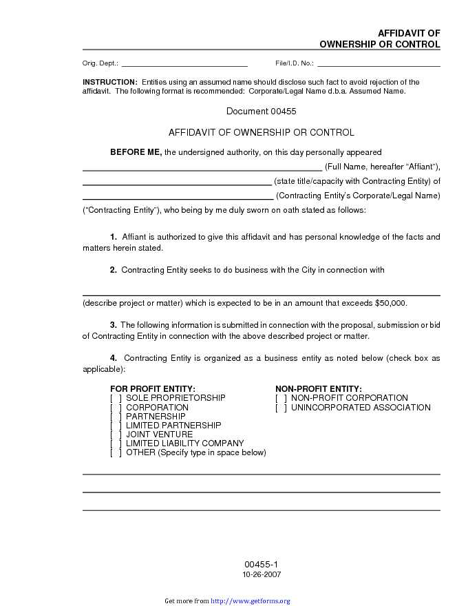 Affidavit of Ownership or Control