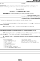 Affidavit of Ownership or Control form