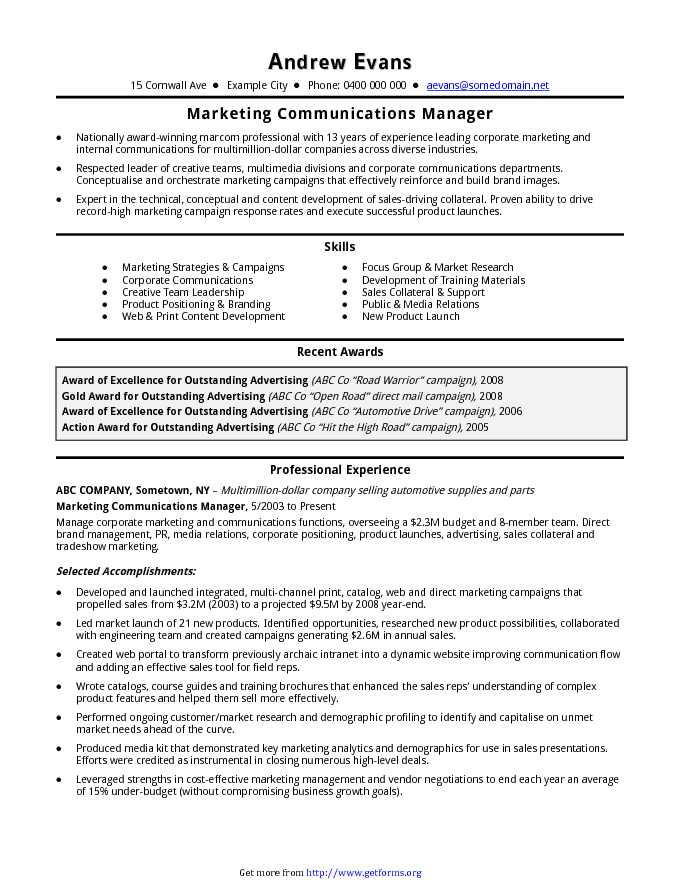CV Template Marketing Manager